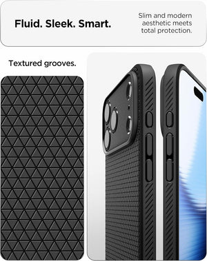 Spigen iPhone 17 Pro Liquid Air case in Matte Black - textured groove and side profile details