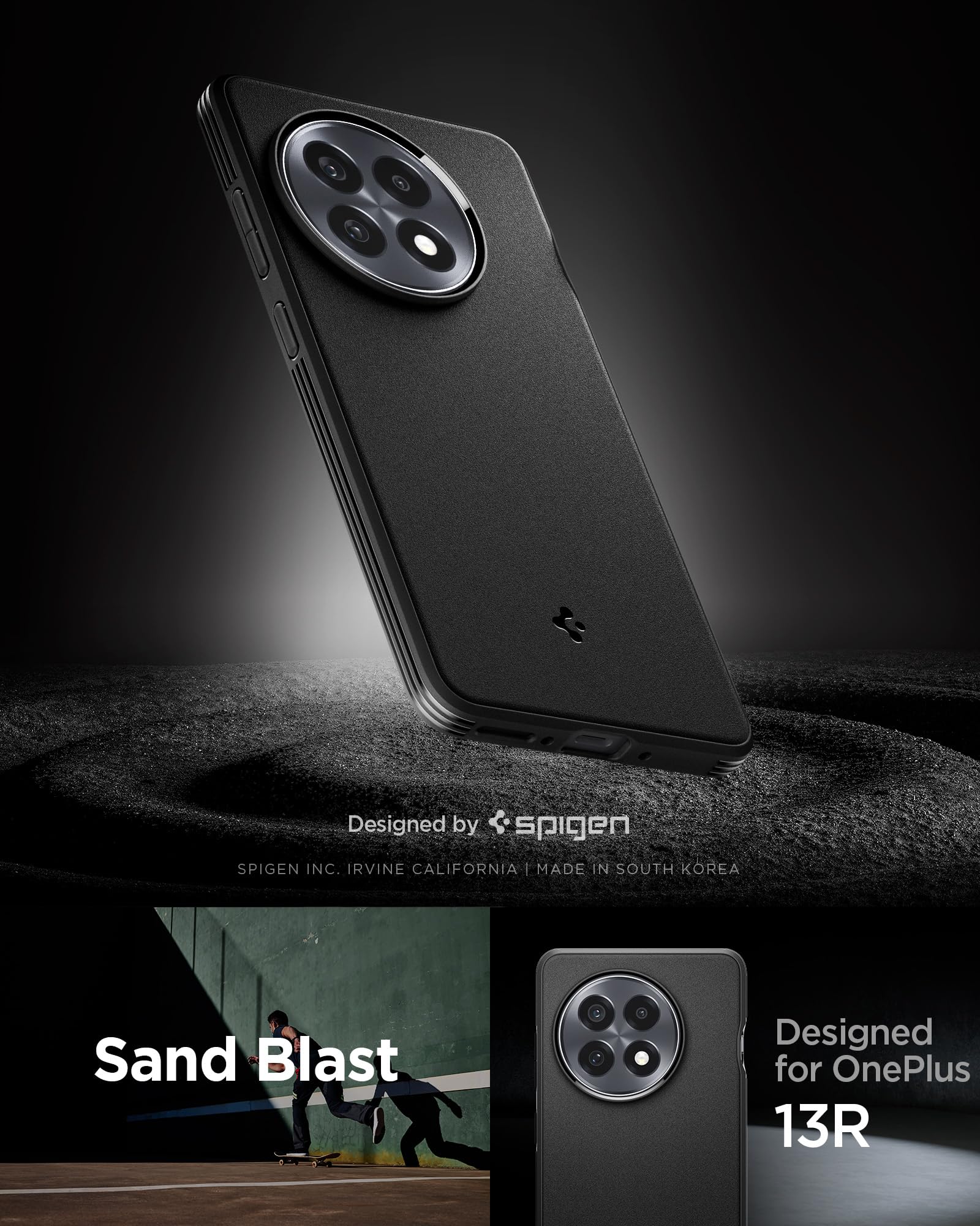 Front and rear view of Spigen Sand Blast for OnePlus 13R
