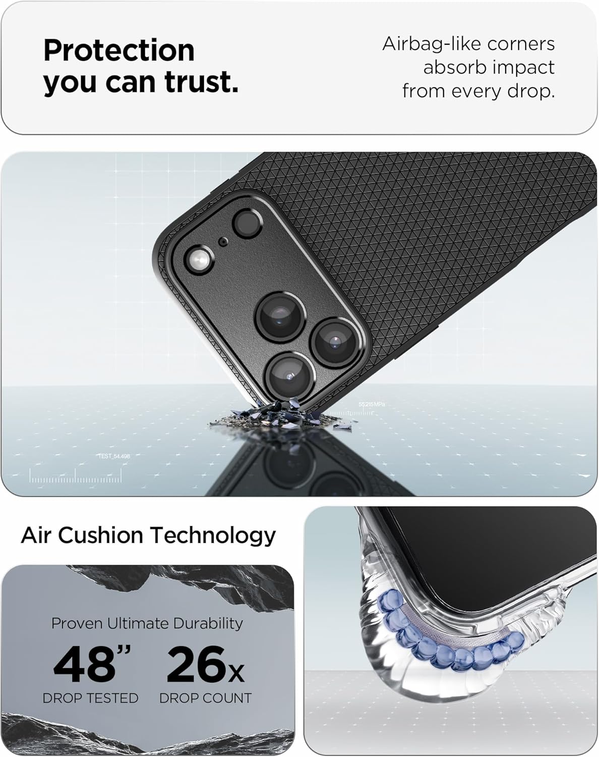 Spigen iPhone 17 Pro Liquid Air case in Matte Black - Air Cushion corner protection