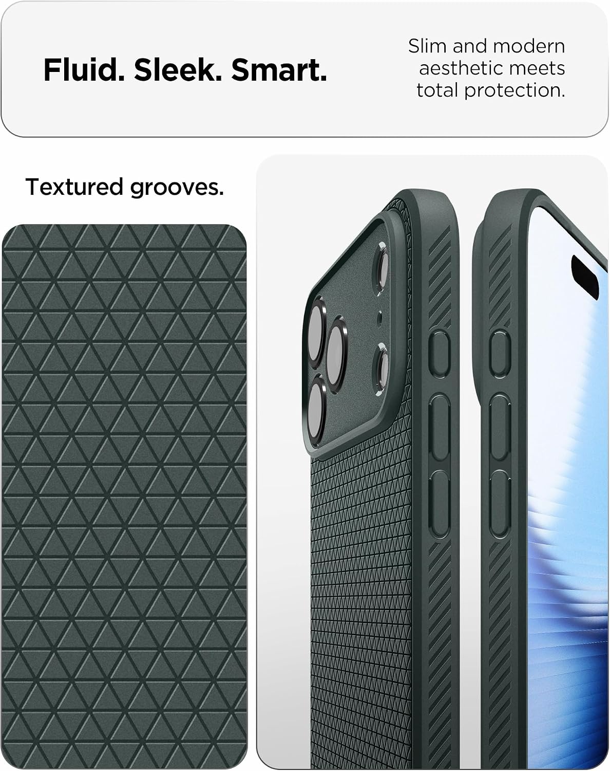Spigen iPhone 17 Pro Liquid Air case in Abyss Green - textured groove and side profile details
