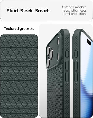 Spigen iPhone 17 Pro Liquid Air case in Abyss Green - textured groove and side profile details