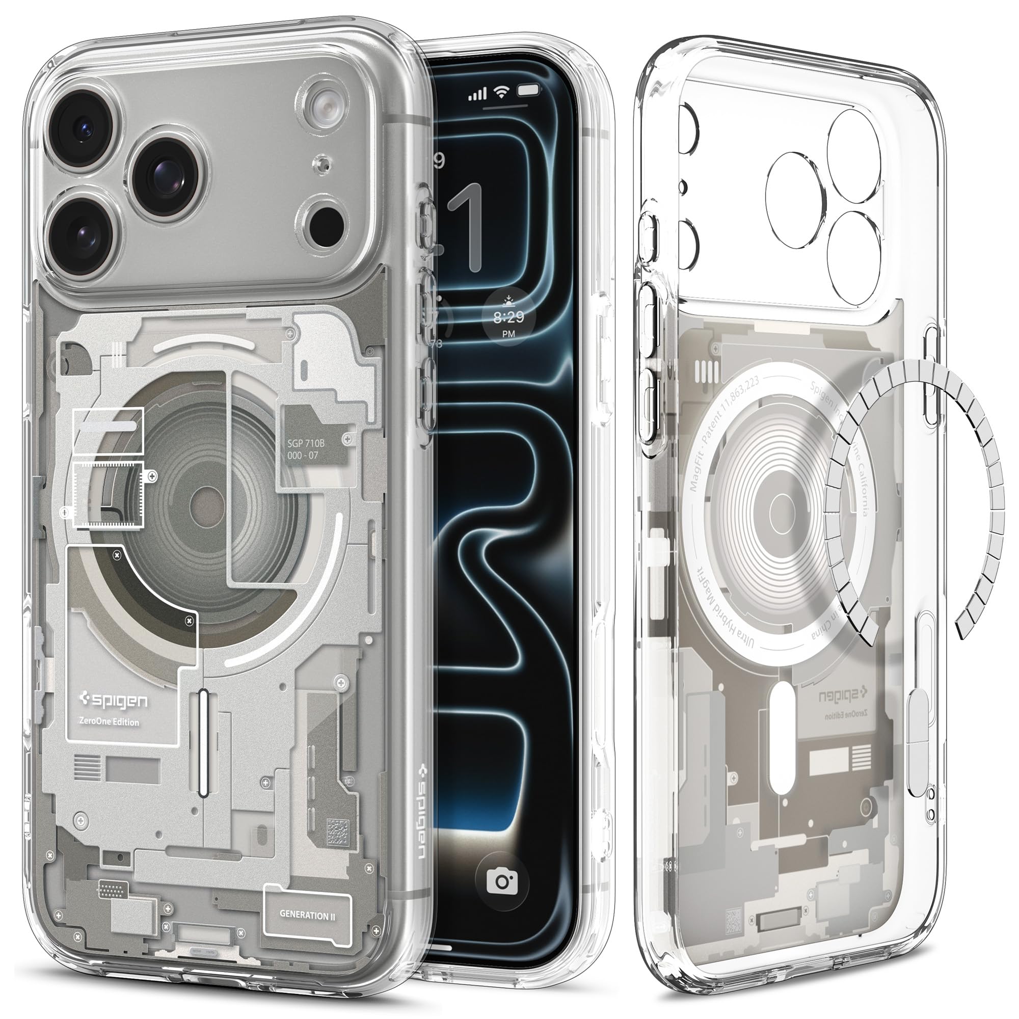 Spigen iPhone 17 Pro Max Ultra Hybrid Zero One MagFit case in Zero One Natural Titanium - front and back product view