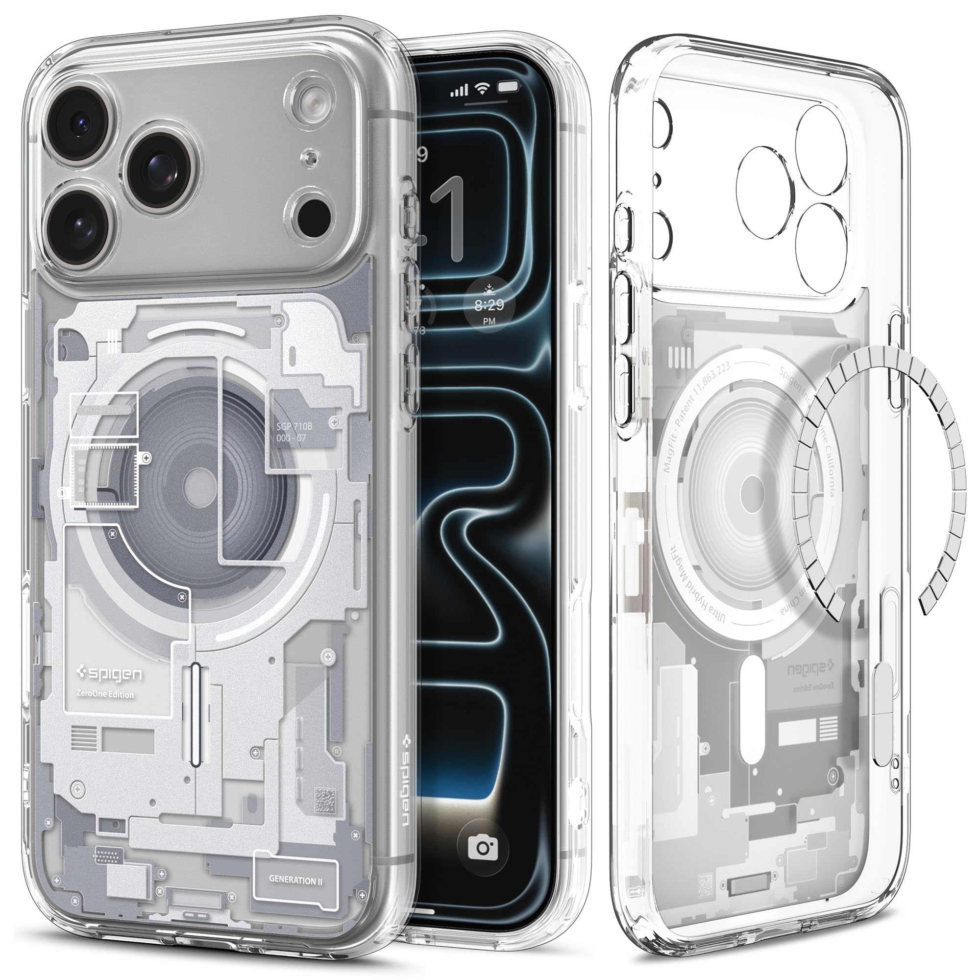 Spigen iPhone 17 Pro Max Ultra Hybrid Zero One MagFit case in Zero One White - front and back product view