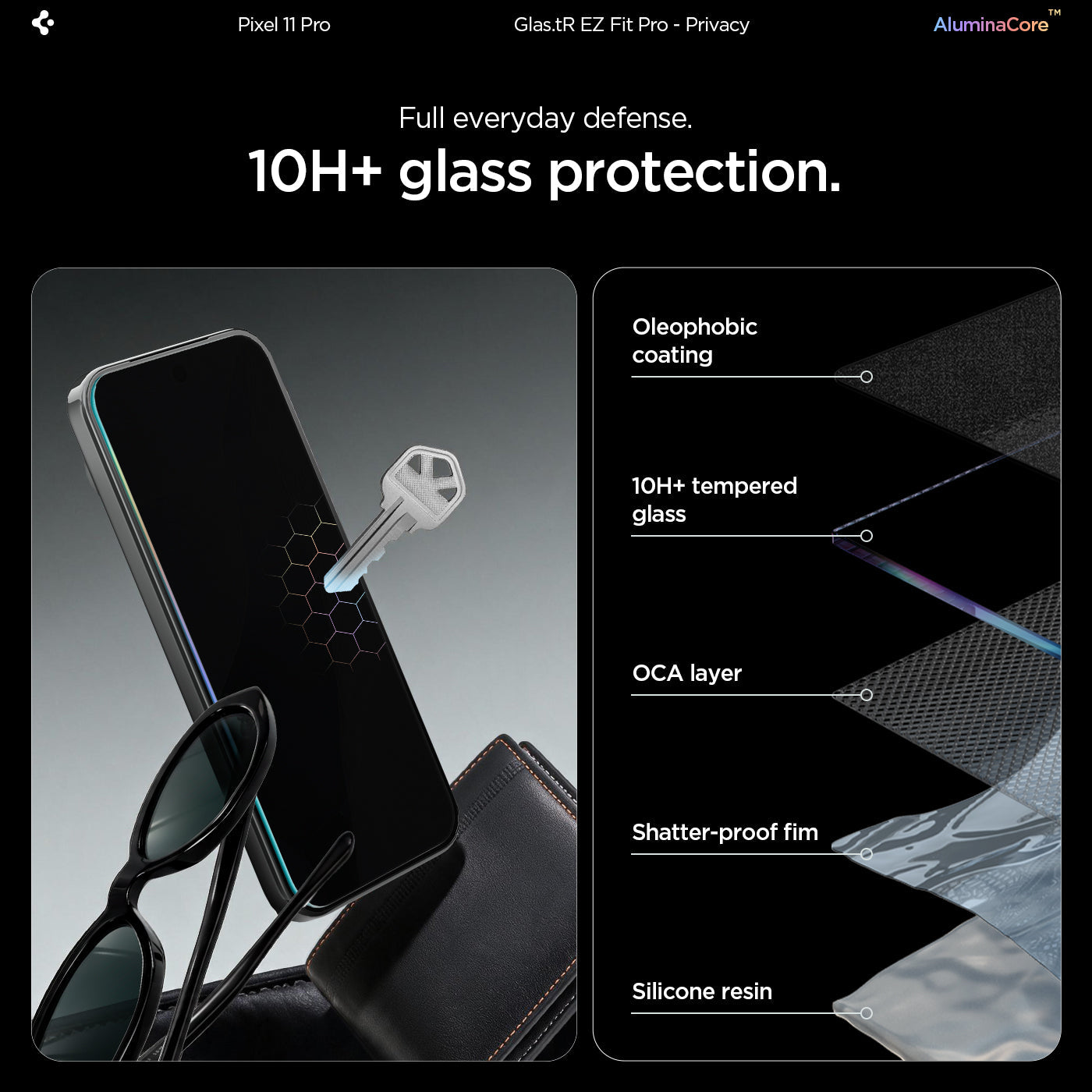 Spigen Pixel 11 Pro Privacy Screen Protector – GLAS.tR EZ Fit Pro (2 Pack) - Privacy - image 7