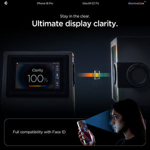 Spigen iPhone 18 Pro Screen Protector – GLAS.tR EZ Fit, Online Version – 2 Pack – Display clarity and Face ID