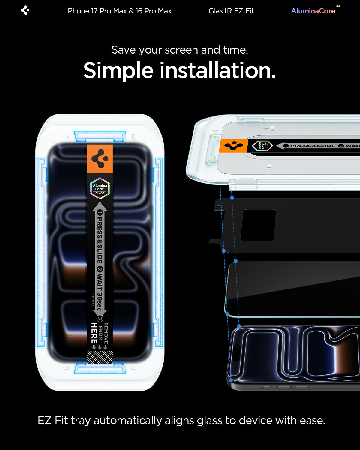 Spigen iPhone 17 Pro Max Screen Protector GLAS.tR EZ Fit (2 Pack) view 12