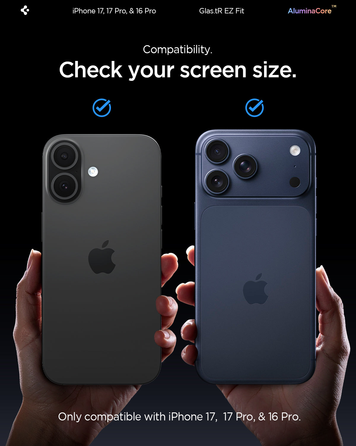 Spigen iPhone 17 Pro / 17 Screen Protector – GLAS.tR EZ Fit (2 Pack) - Clear - iPhone 17 Pro, iPhone 17 and iPhone 16 Pro compatibility detail