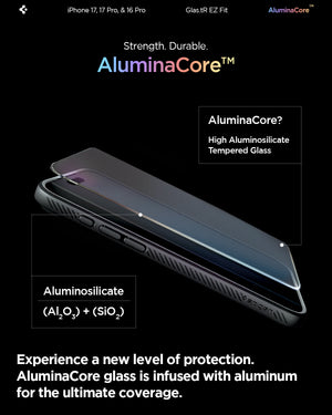 Spigen iPhone 17 Pro / 17 Screen Protector – GLAS.tR EZ Fit (2 Pack) - Clear - AluminaCore glass structure detail