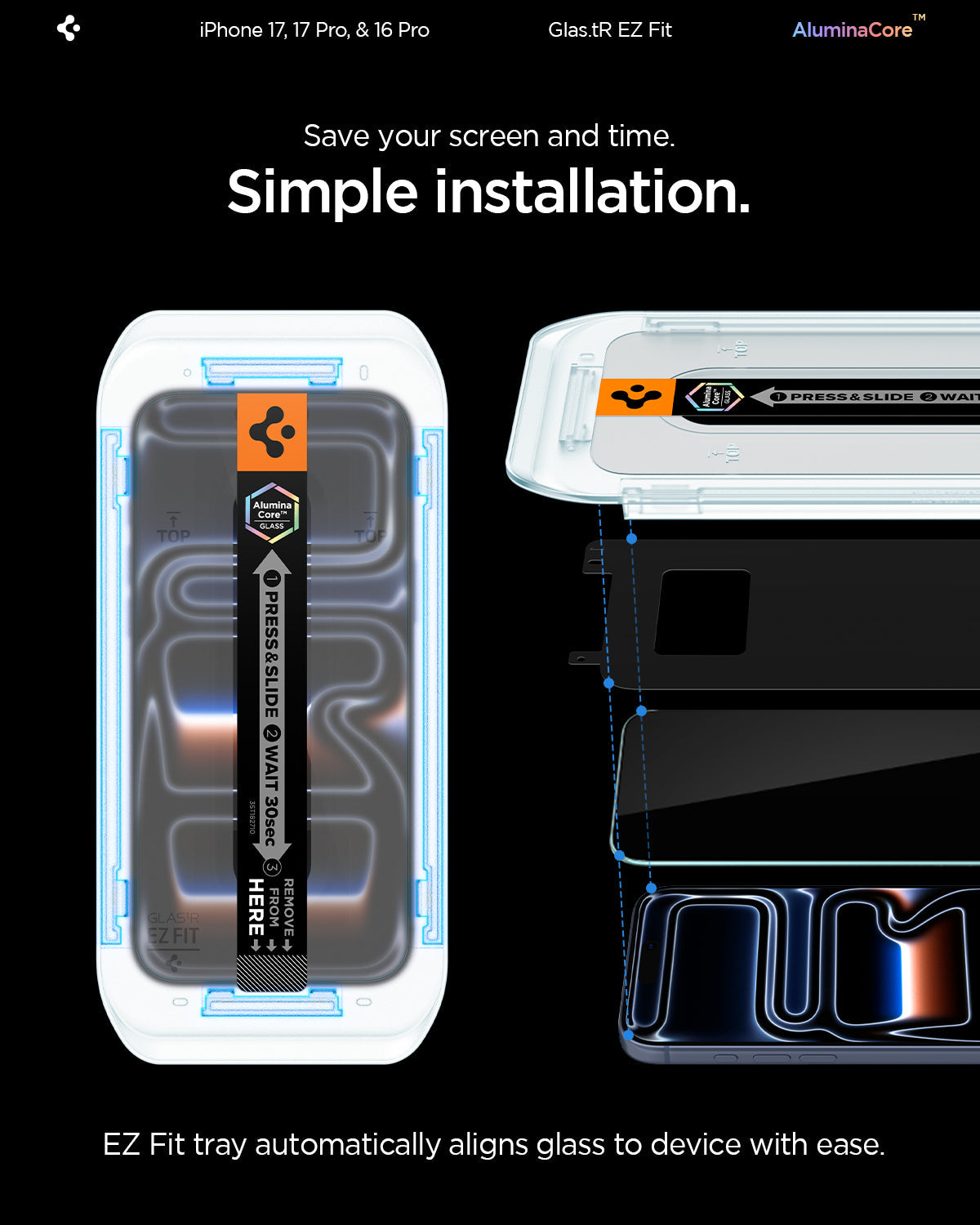 Spigen iPhone 17 Pro / 17 Screen Protector GLAS.tR EZ Fit (2 Pack) view 12