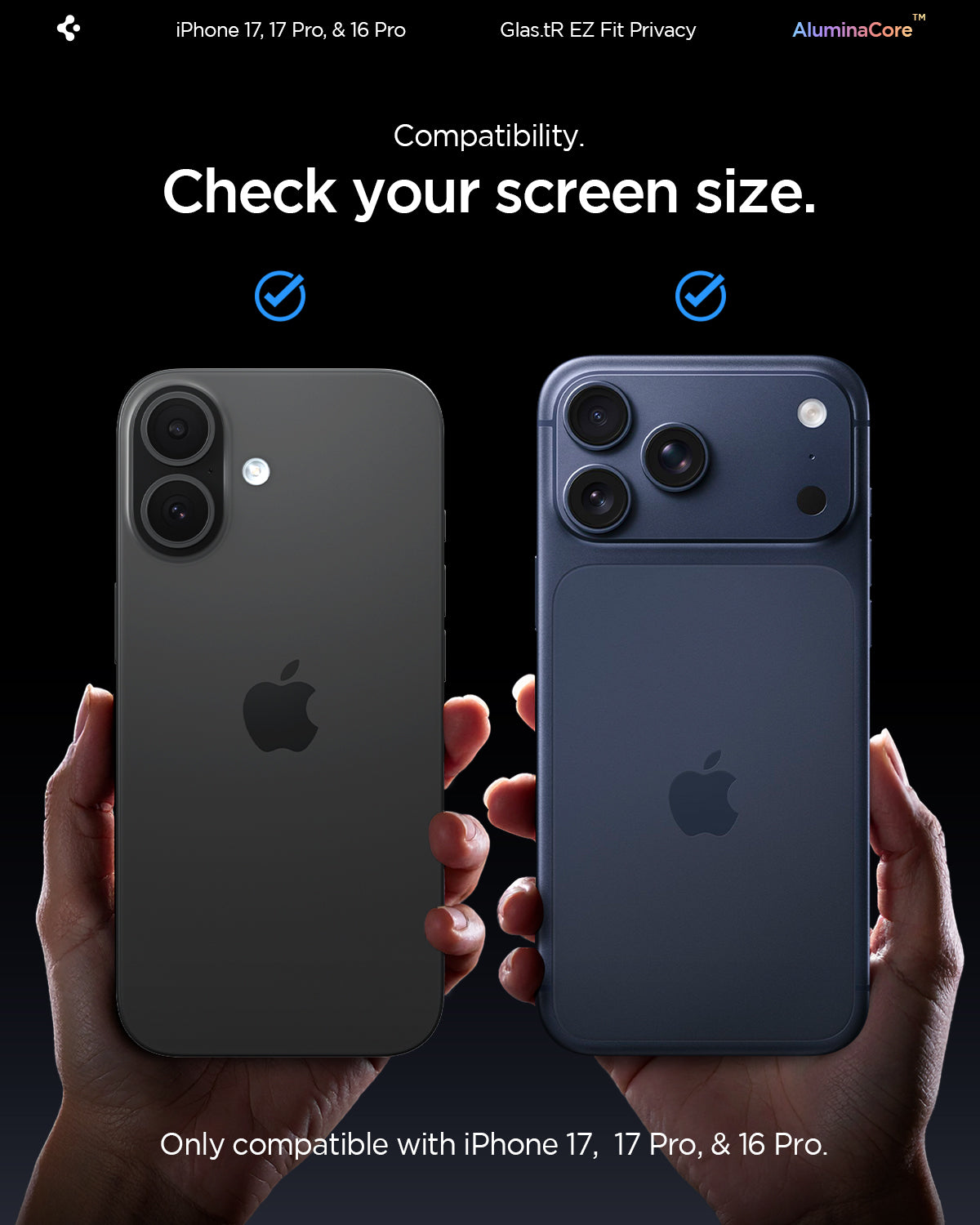 Spigen iPhone 17 Pro / 17 Screen Protector – GLAS.tR EZ Fit | Privacy - Privacy - iPhone 17 Pro and iPhone 17 compatibility detail