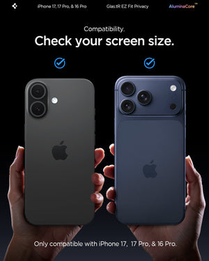 Spigen iPhone 17 Pro / 17 Screen Protector – GLAS.tR EZ Fit | Privacy - Privacy - iPhone 17 Pro and iPhone 17 compatibility detail