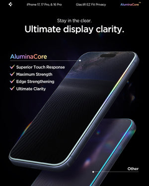 Spigen iPhone 17 Pro / 17 Screen Protector – GLAS.tR EZ Fit | Privacy - Privacy - clear front-view display detail