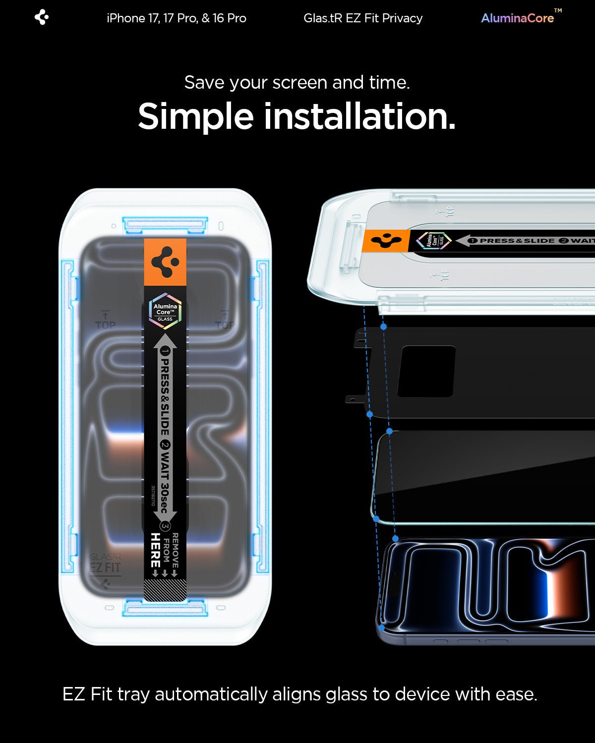 Spigen iPhone 17 Pro / 17 Screen Protector GLAS.tR EZ Fit | Privacy view 12