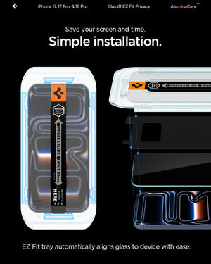 Spigen iPhone 17 Pro / 17 Screen Protector GLAS.tR EZ Fit | Privacy view 12