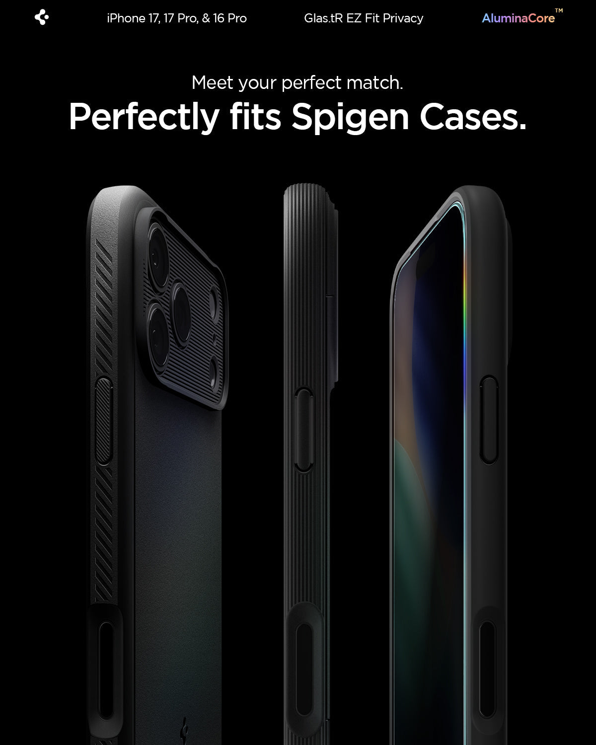 Spigen iPhone 17 Pro / 17 Screen Protector – GLAS.tR EZ Fit | Privacy - Privacy - Spigen case compatibility detail