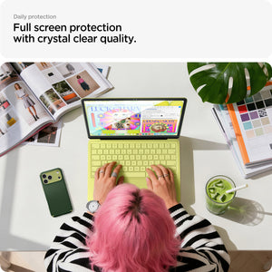 Spigen MacBook Neo 13-inch Glas.tR Slim in Clear showing full screen protection