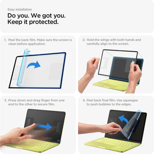 Spigen MacBook Neo 13-inch Glas.tR Slim in Clear showing 4 steps