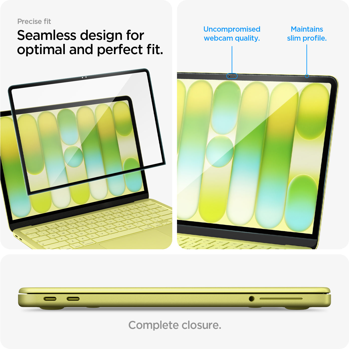 Spigen MacBook Neo 13-inch Glas.tR Slim in Clear showing seamless design for optimal and perfect fit