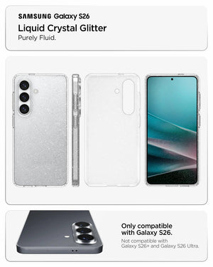 Spigen Galaxy S26 Liquid Crystal Glitter Crystal Quartz – exact device fit and case views