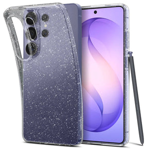 Spigen Galaxy S26 Ultra Liquid Crystal Glitter Crystal Quartz – front and back view of glitter case; phone not included
