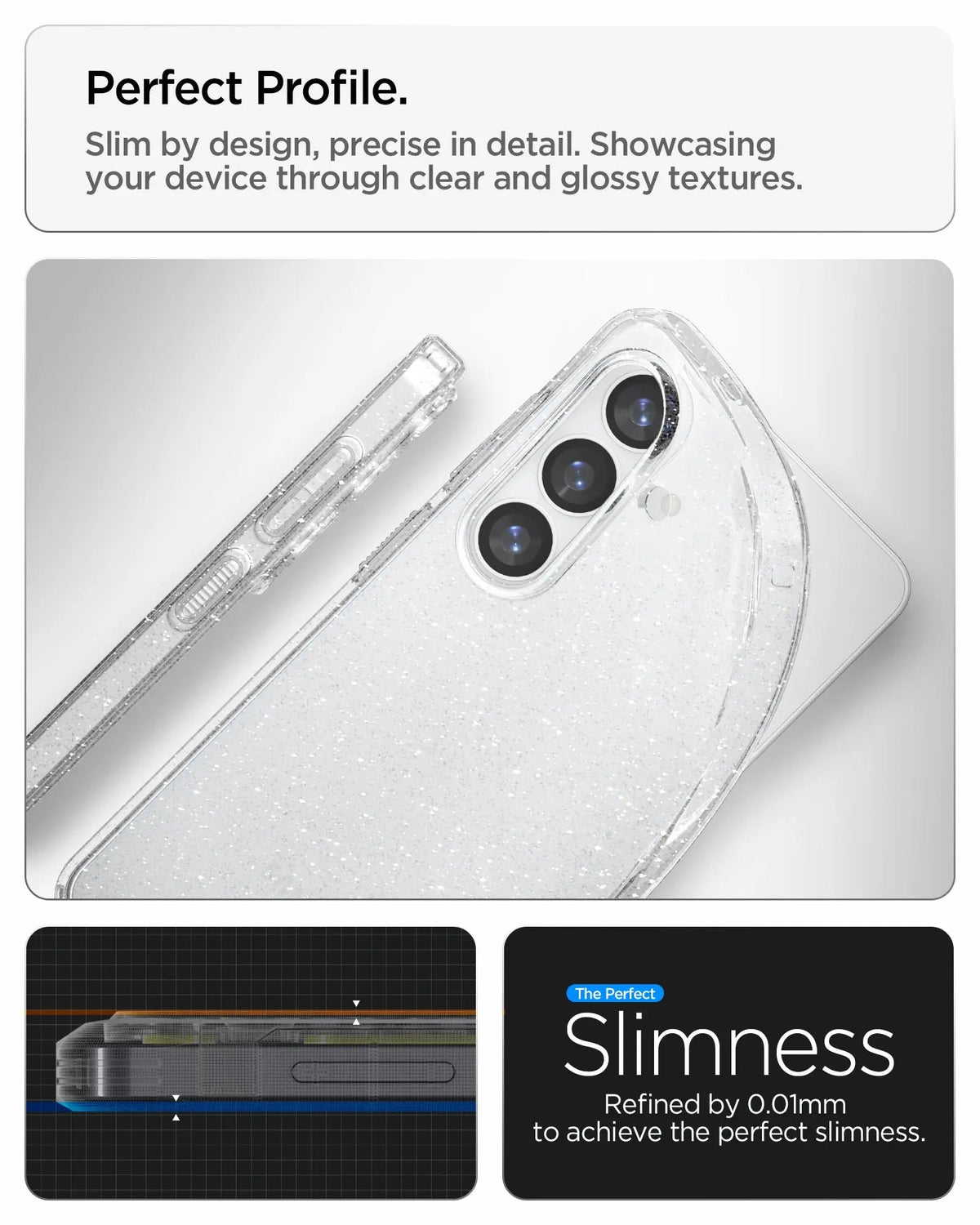 Spigen Galaxy S26 Plus Liquid Crystal Glitter Crystal Quartz – slim glitter finish and raised camera view