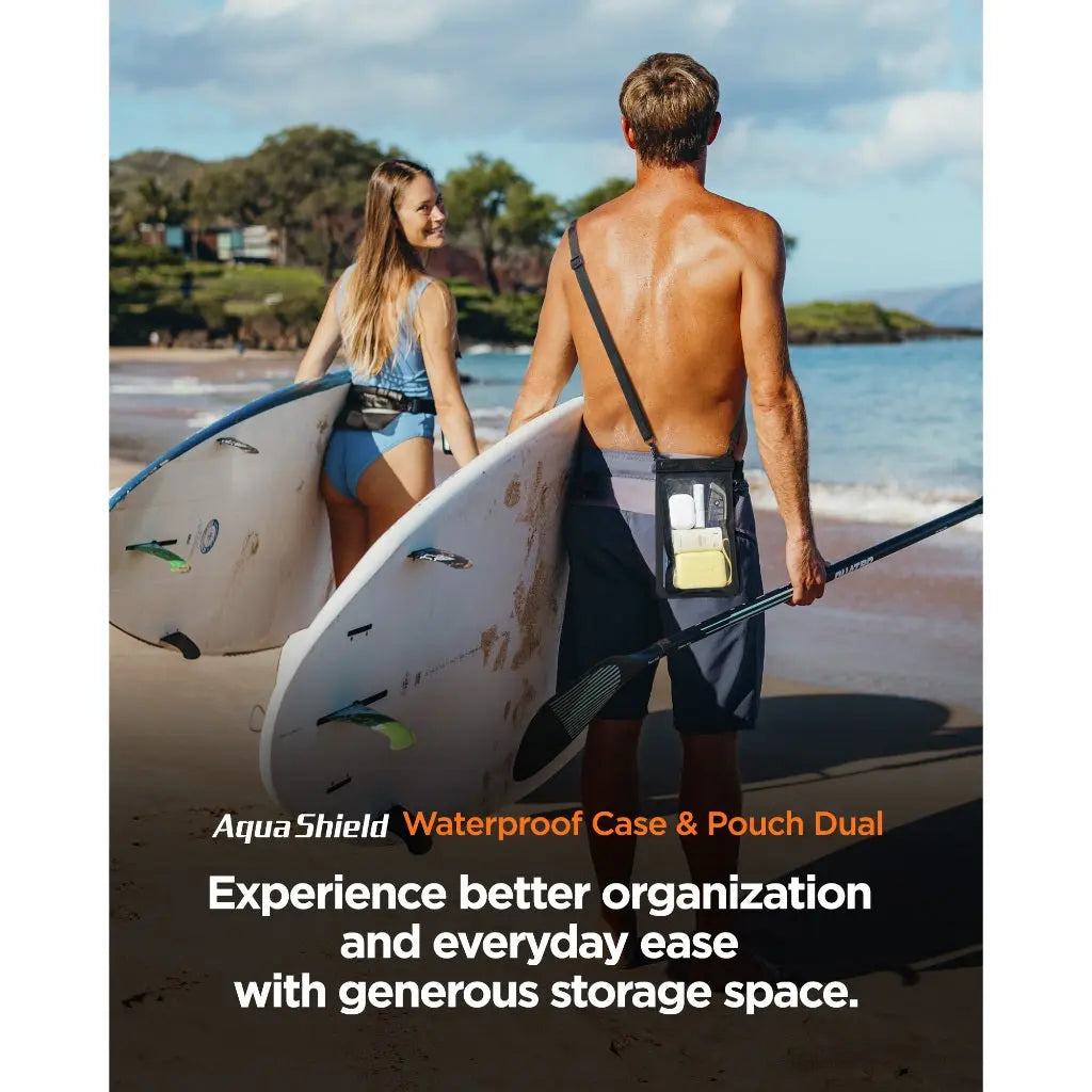 Spigen Universal Waterproof Phone Pouch – Aqua Shield A603 — Black, fit, construction or use view 2
