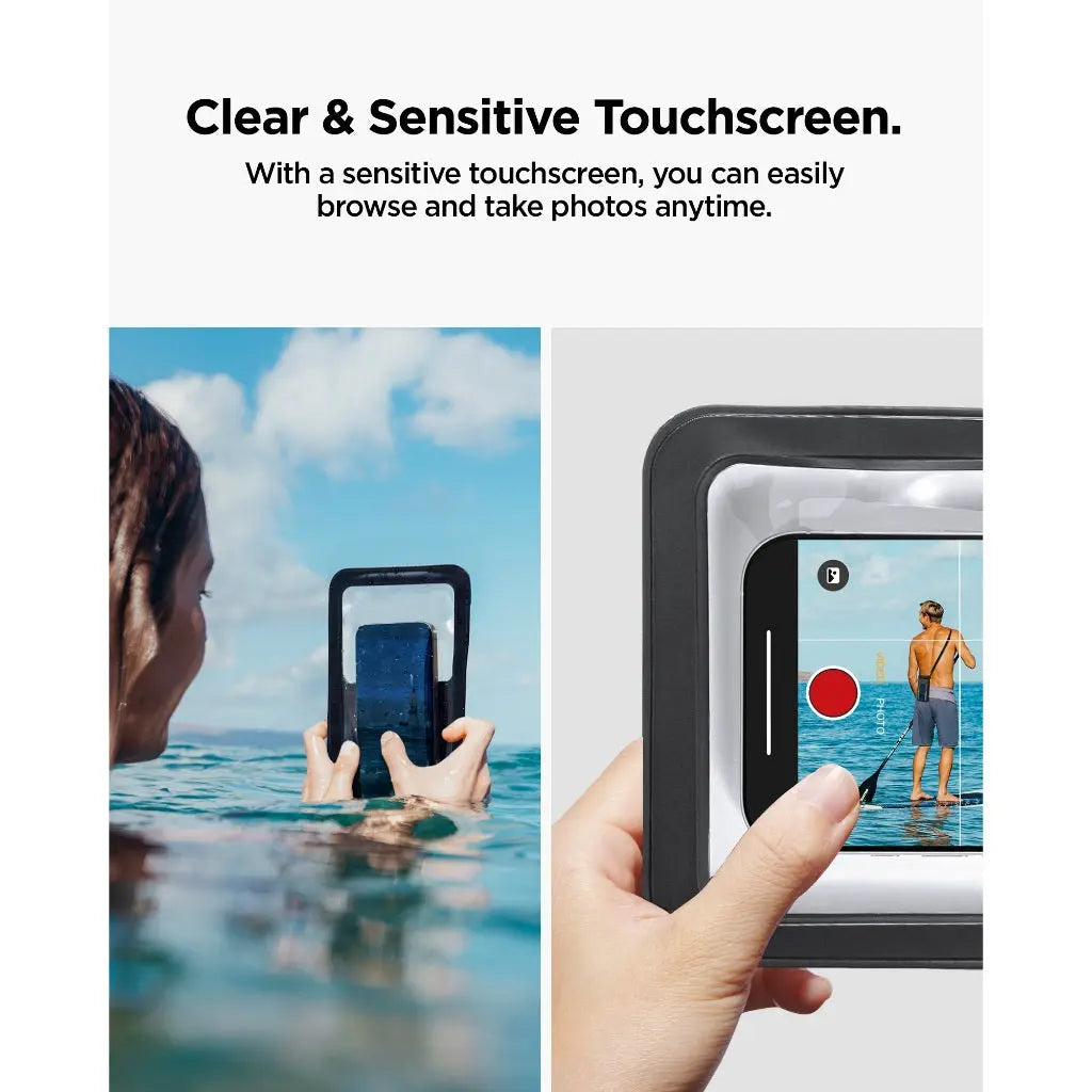 Spigen Universal Waterproof Phone Pouch – Aqua Shield A603 — Black, fit, construction or use view 3