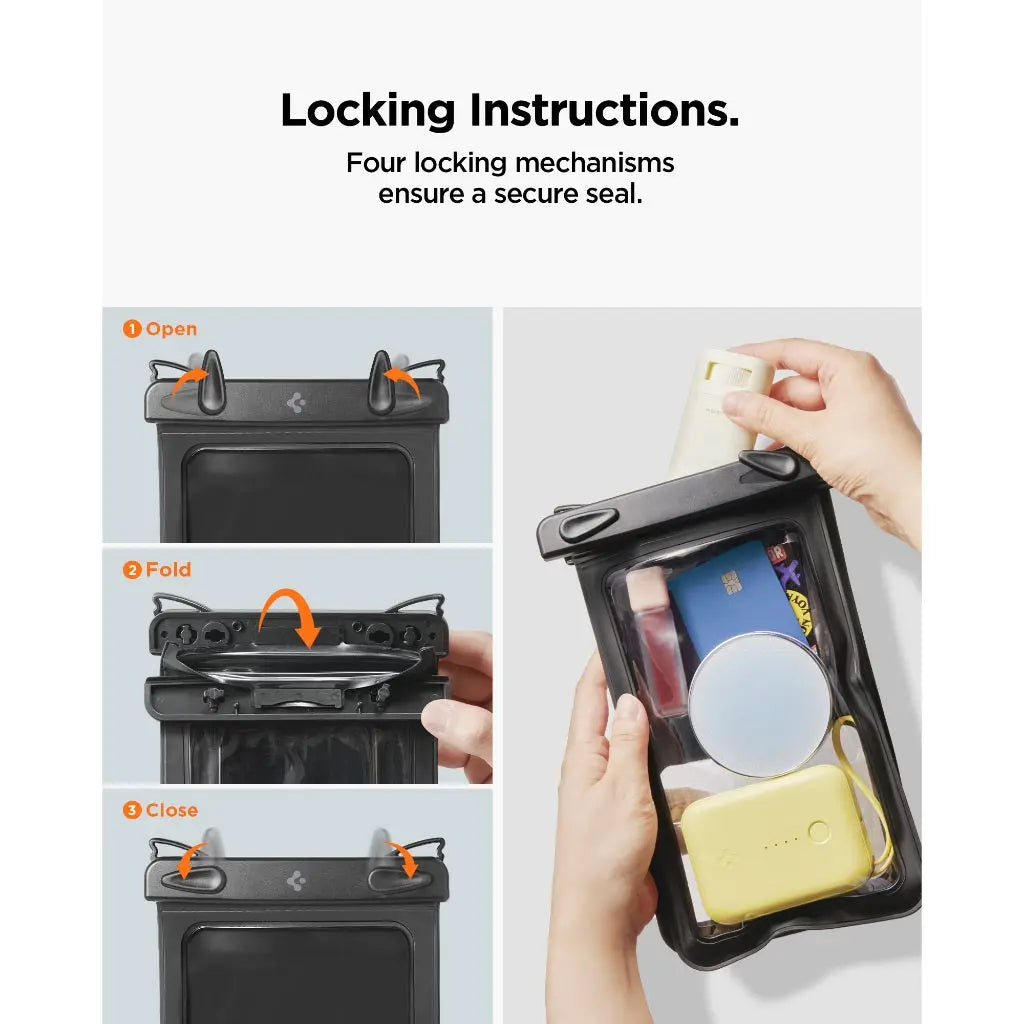 Spigen Universal Waterproof Phone Pouch – Aqua Shield A603 — Black, fit, construction or use view 6