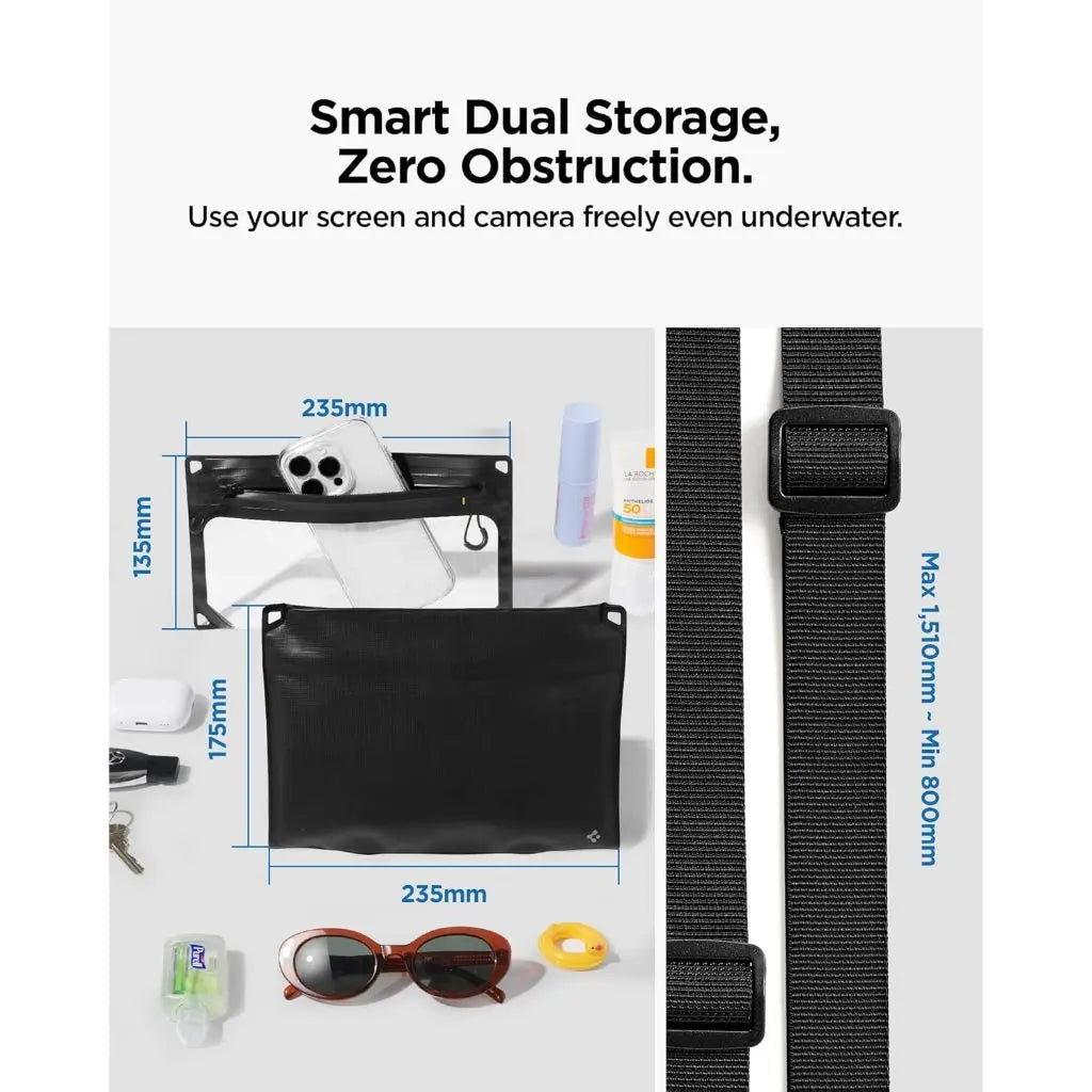 Spigen Universal Waterproof Crossbody Bag – Aqua Shield A640 — Black, fit, construction or use view 3