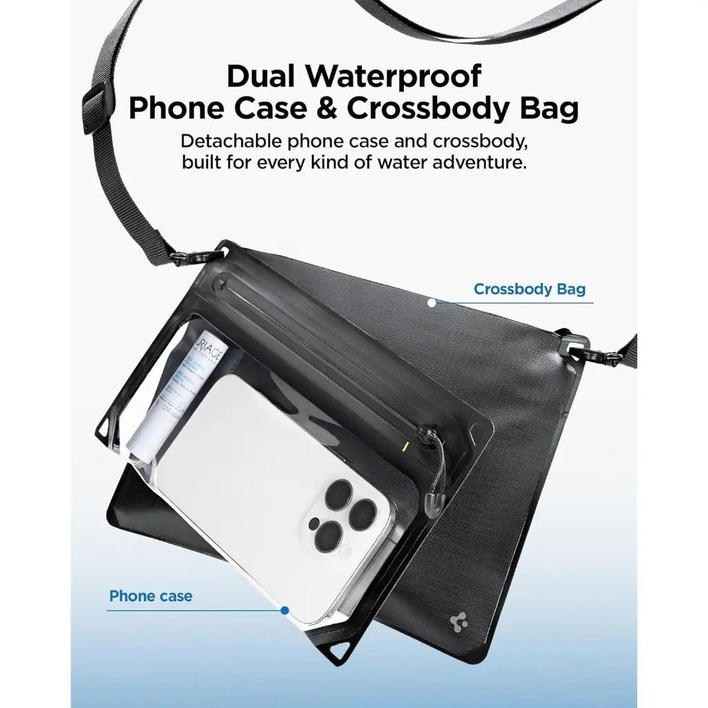 Spigen Universal Waterproof Crossbody Bag – Aqua Shield A640 — Black, fit, construction or use view 4