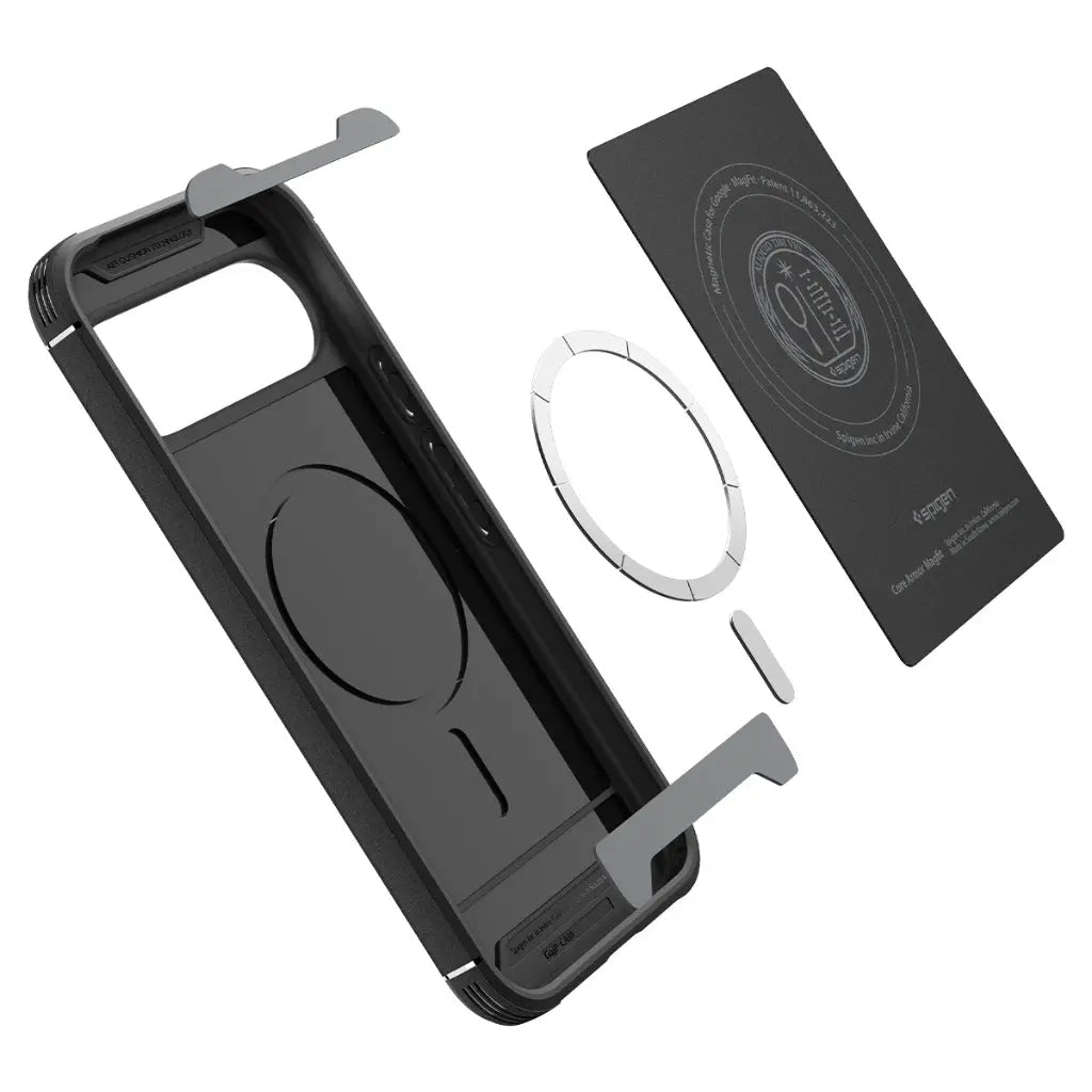 Spigen Core Armor MagFit Matte Black case front and back view for Pixel 10