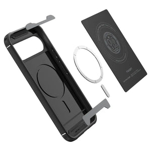 Spigen Core Armor MagFit Matte Black case front and back view for Pixel 10