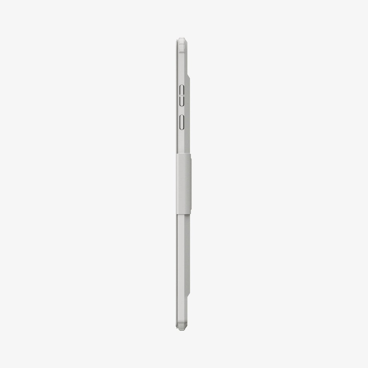 Galaxy Tab S12+ Ultra Hybrid Pro in Gray showing the slim side profile of a folio tablet case with covered buttons and a raised side section.