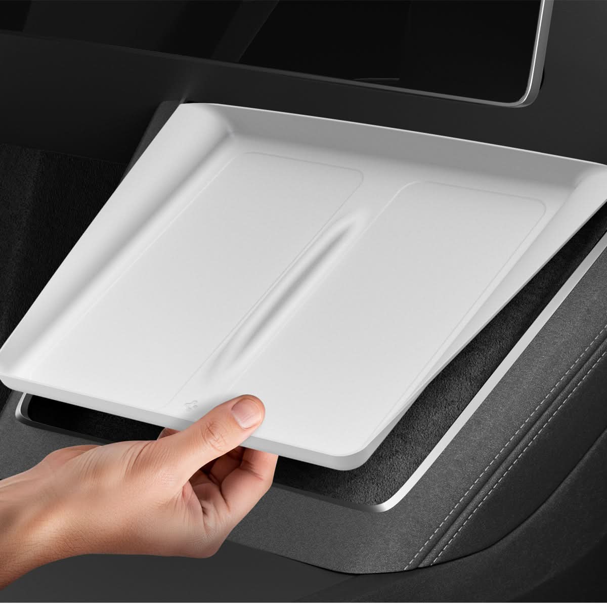 White Spigen TO261JH Tesla Model Y Juniper charging pad cover feature view 10
