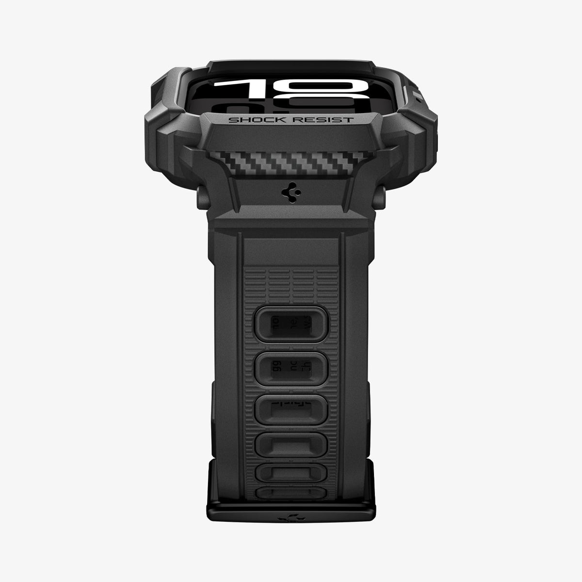 Spigen Apple Watch Series 11 and 10 46mm Rugged Armor Pro 2 in Matte Black – front and lower band