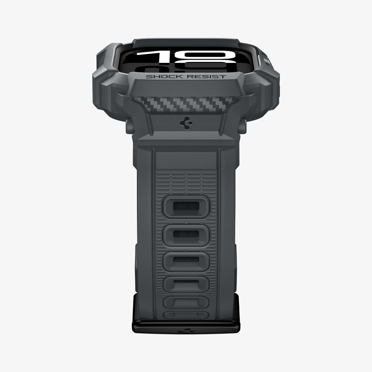 Spigen Apple Watch Series 11 and 10 46mm Rugged Armor Pro 2 in Dark Gray – front and lower band