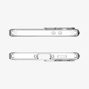 ACS11132 - Spigen Liquid Crystal Galaxy A37 5G Crystal Clear case top and bottom edges showing precise speaker and charging port cutouts