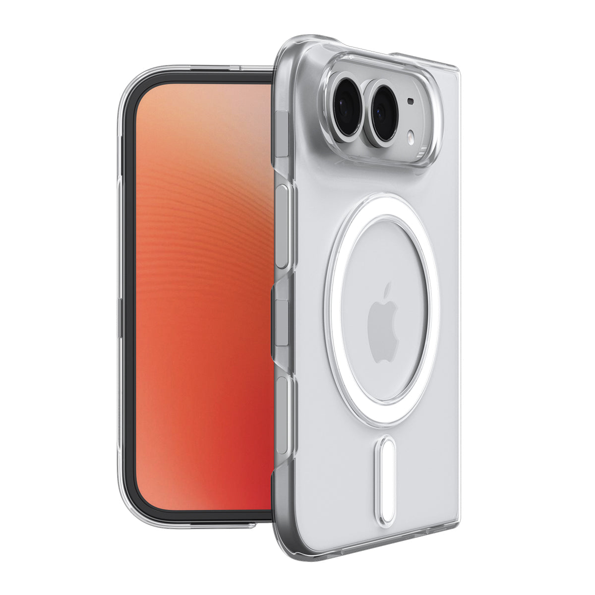 Spigen Air Skin MagFit Clear White case for iPhone Duo – angled front and rear views
