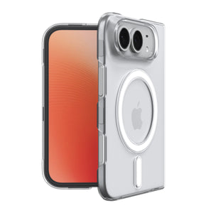 Spigen Air Skin MagFit Clear White case for iPhone Duo – angled front and rear views