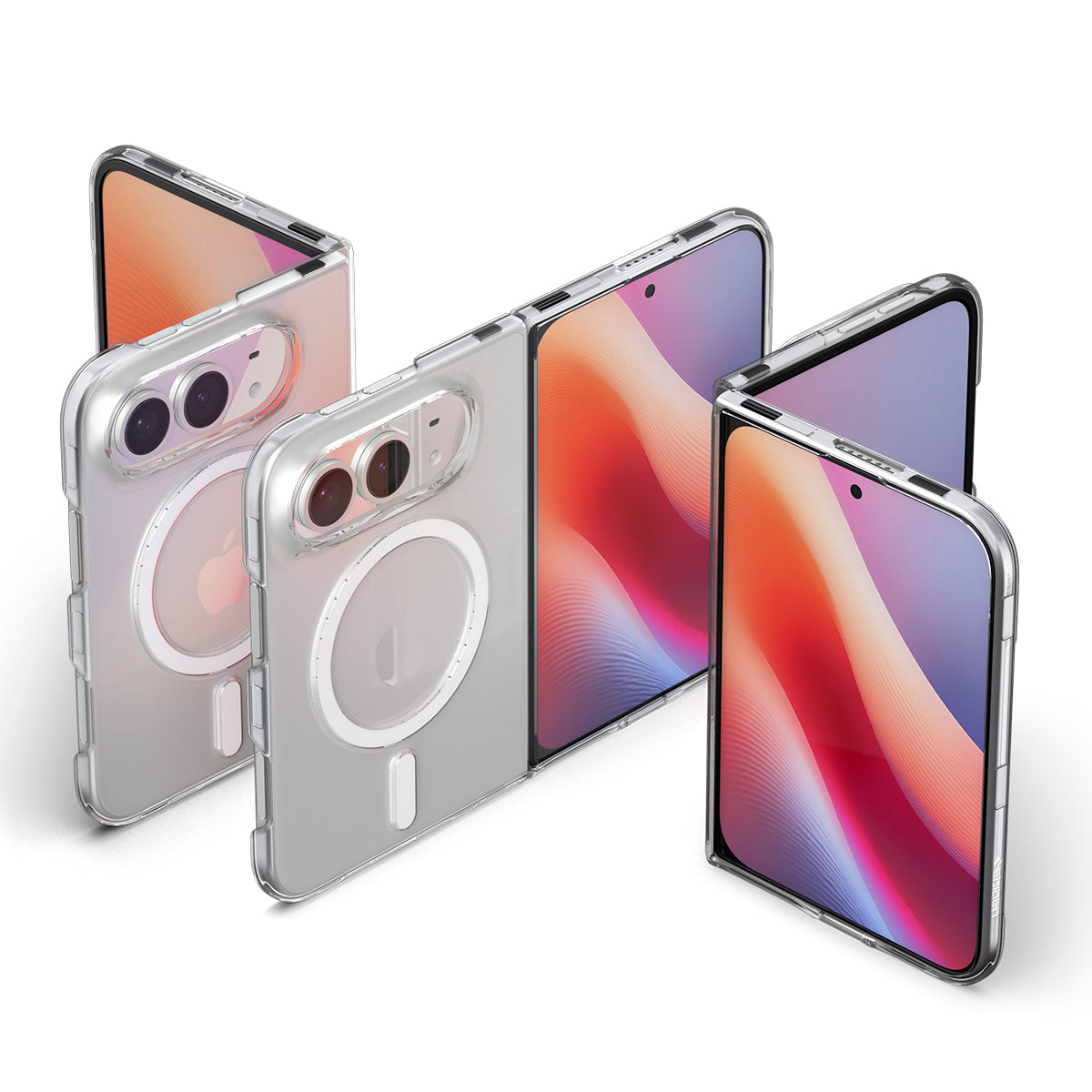 Spigen Air Skin MagFit Clear White case for iPhone Duo – open and folded positions