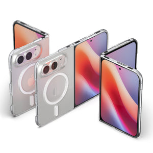Spigen Air Skin MagFit Clear White case for iPhone Duo – open and folded positions