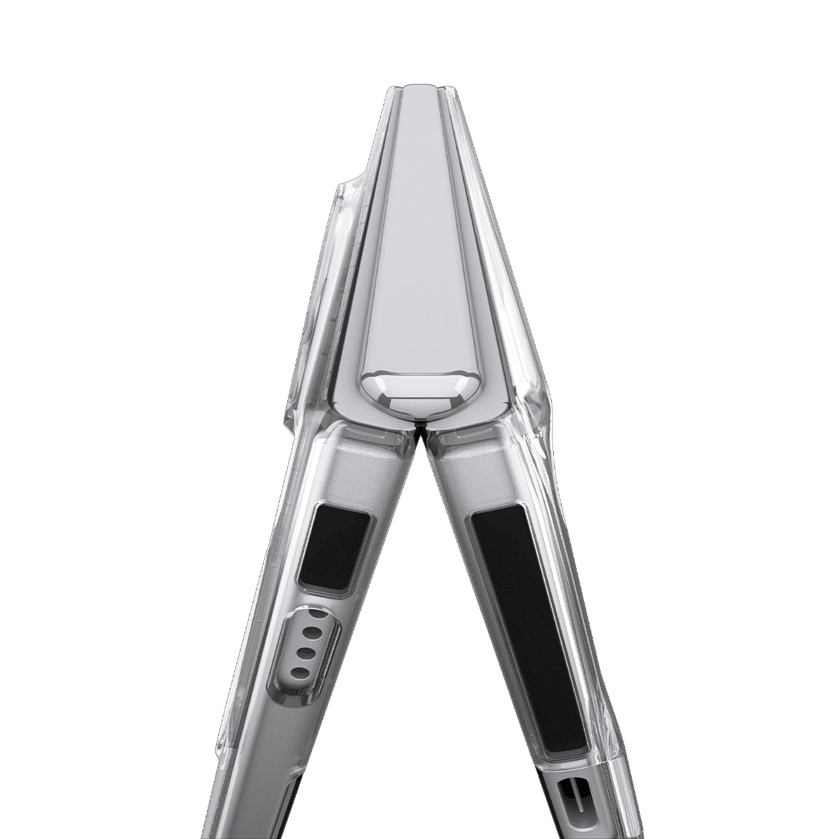 Spigen Air Skin MagFit Clear White case for iPhone Duo – top view of the partially folded phone and exposed hinge