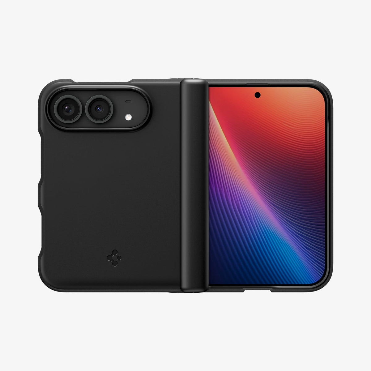iPhone Duo Air Fit Pro (Mag Fit) showing the rugged case in a partially folded position with full hinge and camera protection