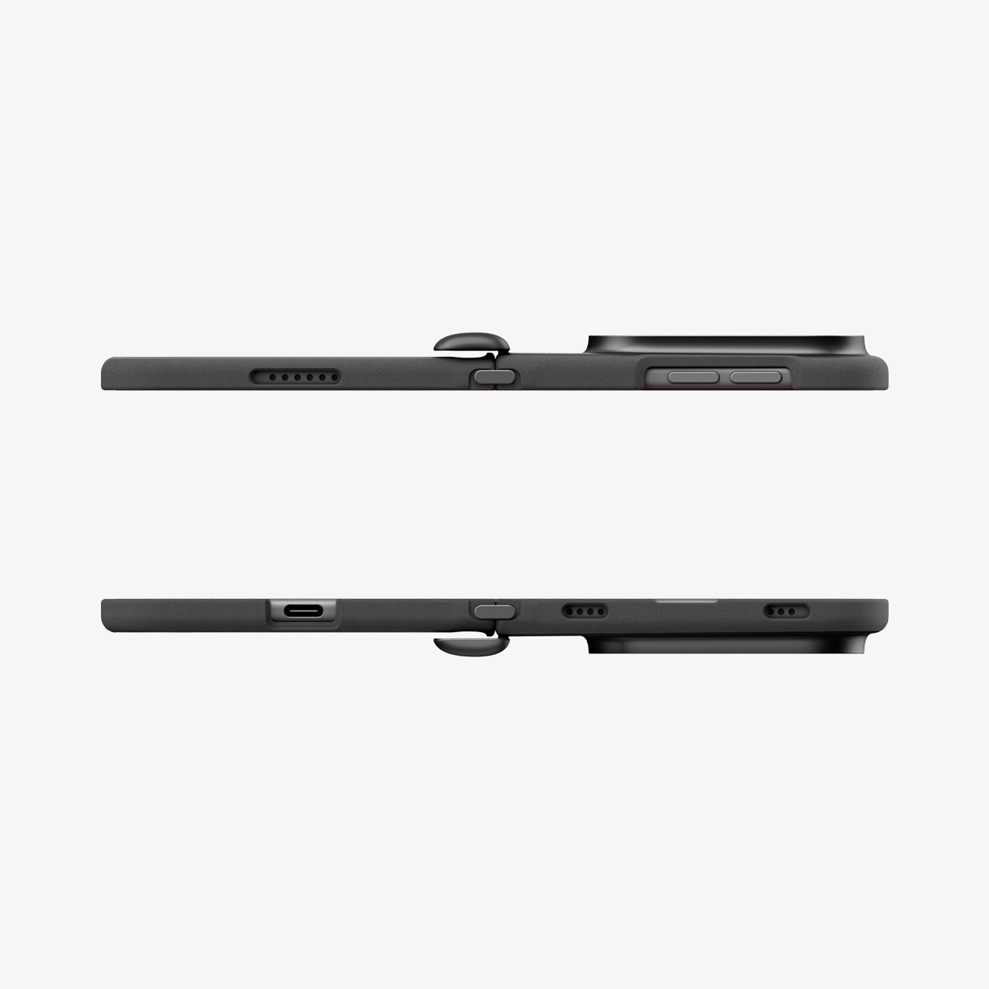 iPhone Duo Air Fit Pro (Mag Fit) showing the slim side profile with accessible button cutouts and reinforced edges
