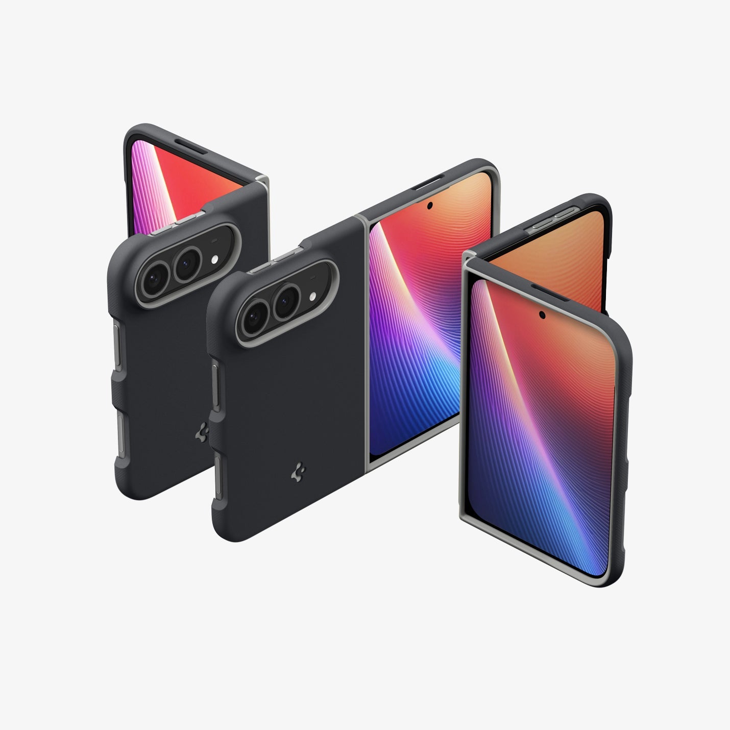 iPhone Duo Nano Pop (Mag Fit) in Black Sesame showing multiple folded and unfolded views highlighting the case fit and folding design