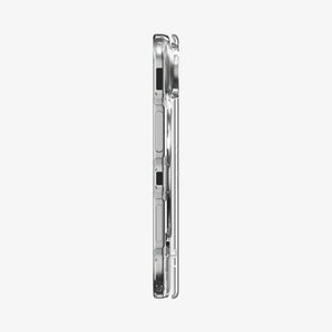 iPhone Duo Ultra Hybrid Pro S (Mag Fit) showing the slim side profile of the clear case with raised button covers