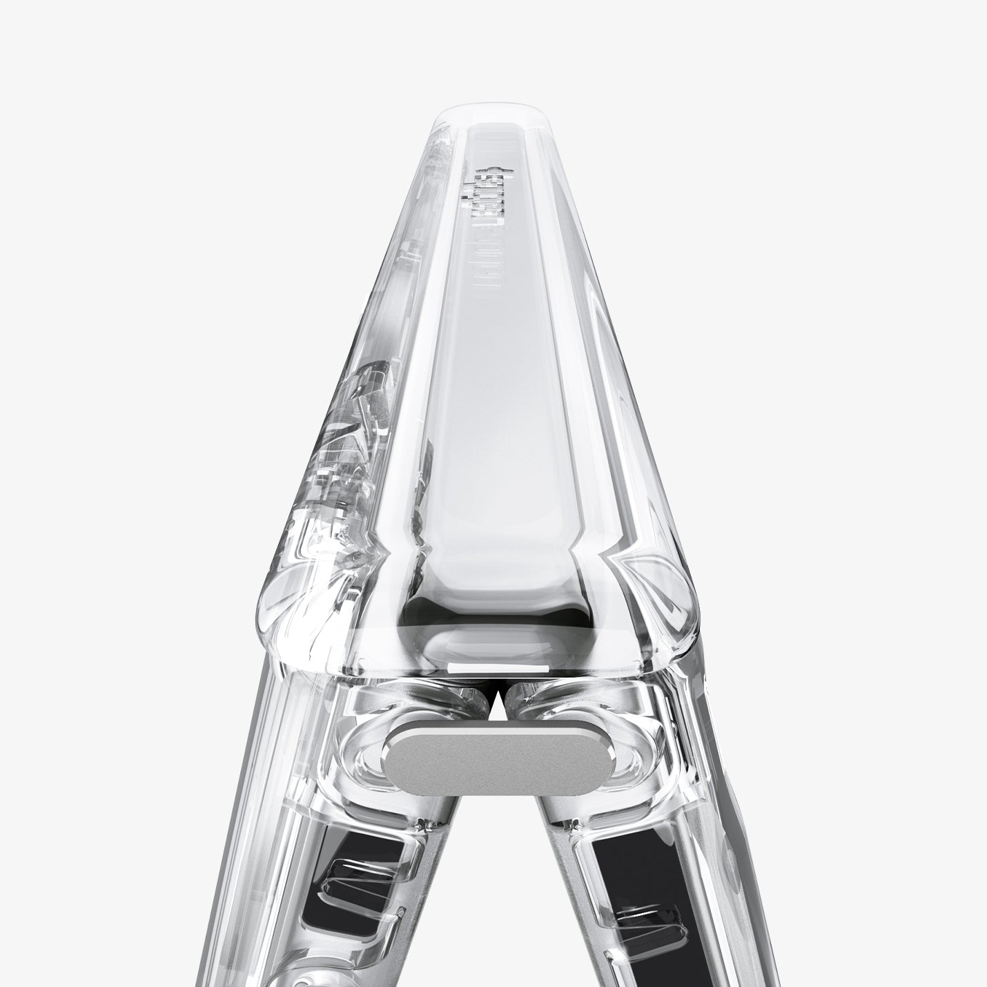 iPhone Duo Ultra Hybrid Pro S (Mag Fit) showing a close-up of the transparent hinge protection mechanism