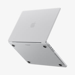 Spigen MacBook Pro 14-inch Air Skin in Frost Clear showing the top, bottom and side