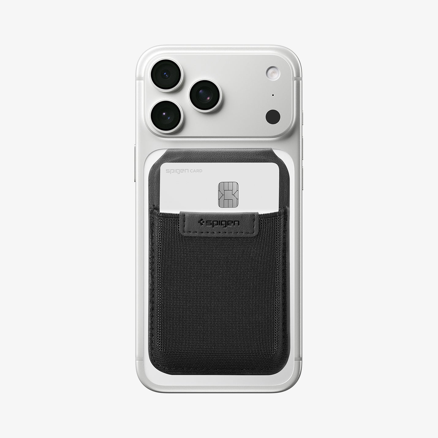 Spigen Slim Fold MagFit wallet mounted flat on an iPhone