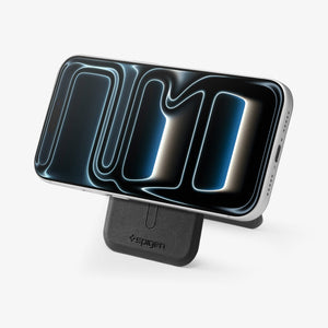 Spigen Slim Fold MagFit wallet opened at an adjustable stand angle
